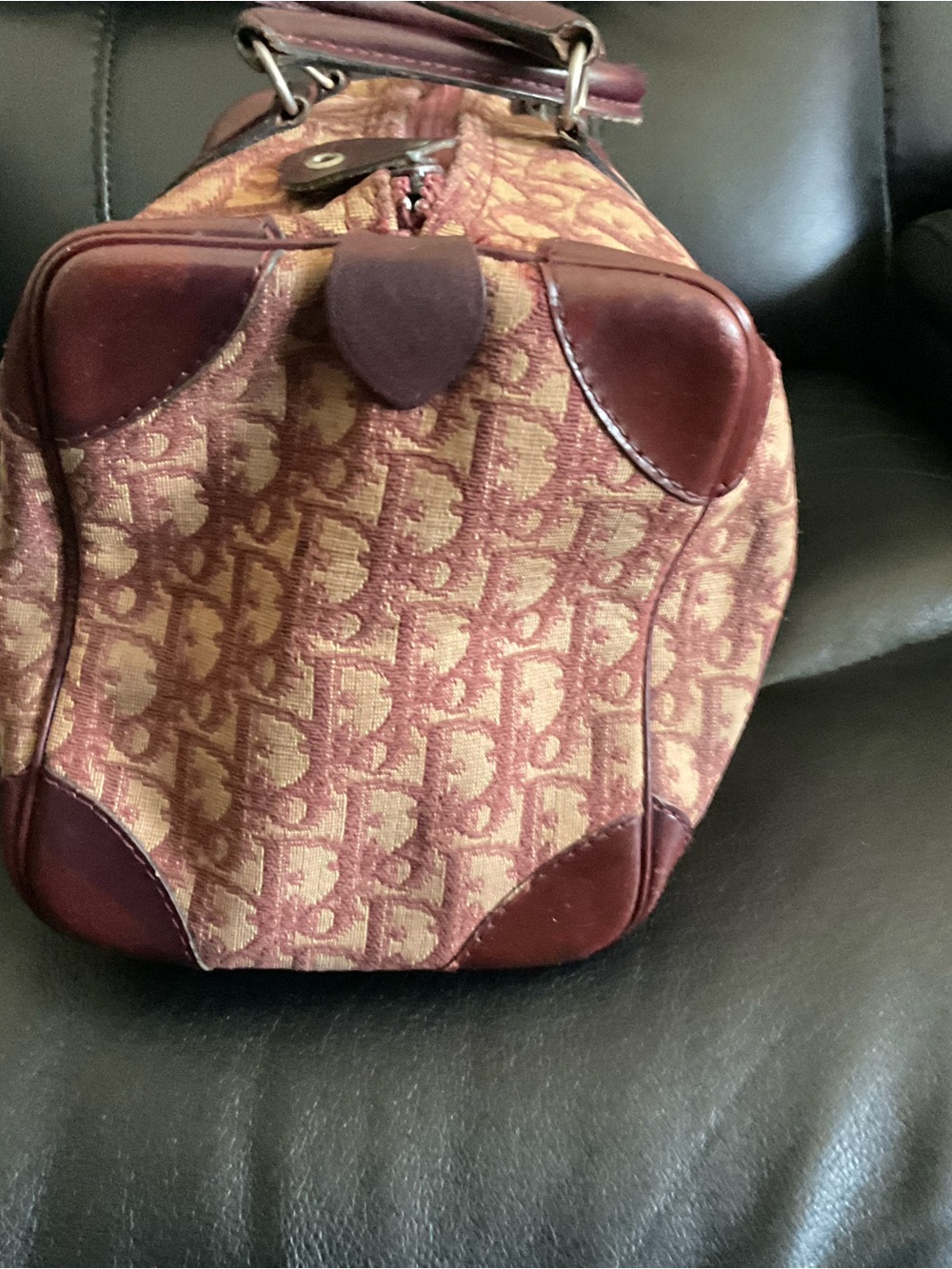 Dior Burgundy and Cream Monogram Satchel - Picture 4 of 5
